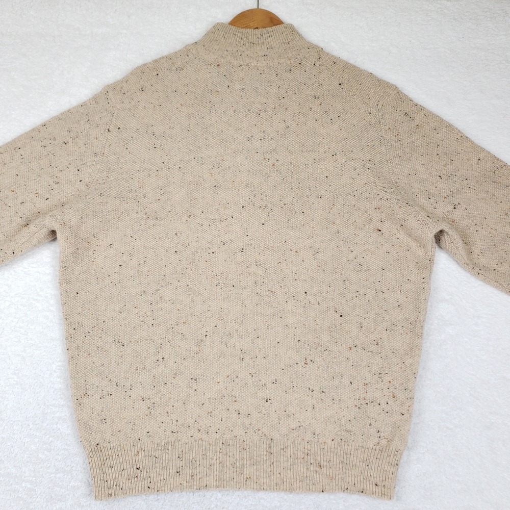 Jos. A. Bank M Lambswool Donegal Fleck Quarter Zip Sweater Beige Mock Fisherman - Picture 9 of 11